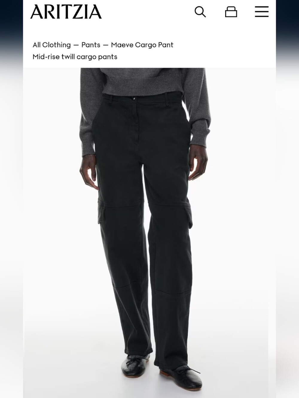 Aritzia Wilfred Free Maeve Cargo Pant Mid Rise Twill Size 00